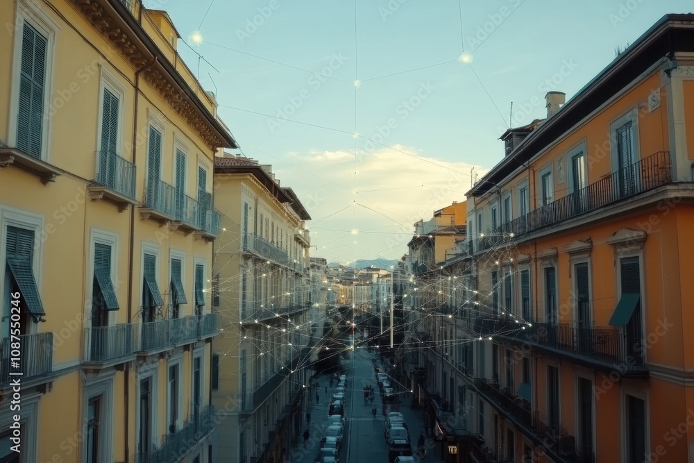 Leinwandbilder this urban landscape features interconnected buildings enhanced by an ai network, exemplifying advan