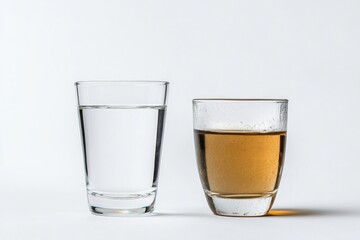 Clear vs. Contaminated: A Comparison of Clean and Polluted Drinking Water in Transparent Glasses on a Minimalist Background