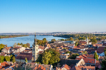 Fototapeta premium Danube river in the Belgrade city, Serbia from Gardos Tower
