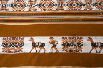 Wool fabric called Aguayo traditional of Bolivia, Peru, Ecuador, Andean zone, with geometric...
