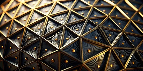 'Elegant Black Geometric Shape with Gold Lines and Dots Pattern'