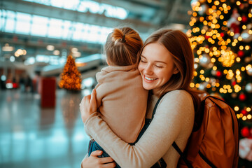 Holiday Travel Farewell: Family Saying Goodbye at the Airport