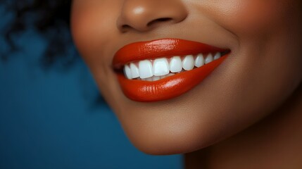 Fototapeta premium Beautiful female smile with perfectly striking white teeth,