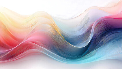 Colorful smooth wave lines Wave element white background Designed with a material that has a surface similar to a translucent frosted coating with a soft but luxurious texture.