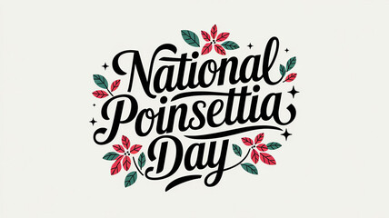 National Poinsettia Day lettering and decorative elements with poinsettia plants with red and green leaves banner, calligraphy poster, generative AI