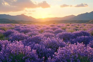 Fototapeta premium Beautiful blooming lavender stretching into the horizon under a clear blue sky
