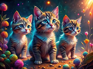 Fototapeta premium Experience the magic of AI-crafted kittens, merging digital artistry with feline whimsy. Explore breathtaking visuals that celebrate the beauty and fantasy of our furry friends!