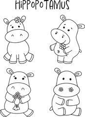 Cute hippopotamus line drawing