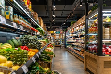 Interior of a empty supermarket grocery store