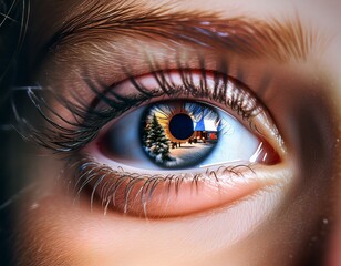Fototapeta premium Christmas reflected in the eye of a child