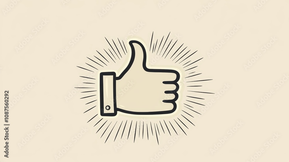 Poster a simple black outline of a thumbs up hand gesture with a burst of light rays behind it.
