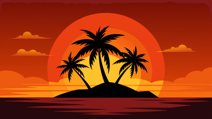 Vibrant tropical sunset on the beach scene landscape. Vector illustration 
