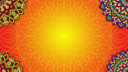 Abstract horizontal mandala 4k video footage, colorful floral vintage decorative element's, Mandala animation with seamless looping, Editable background	