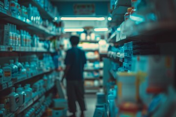 Obraz premium Blurred background of a pharmacy store and medication