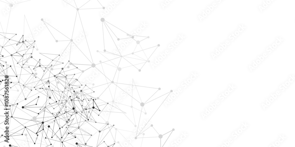 Poster Vector Grey graphic background dots with connections technologies and sharing data as abstract concept.