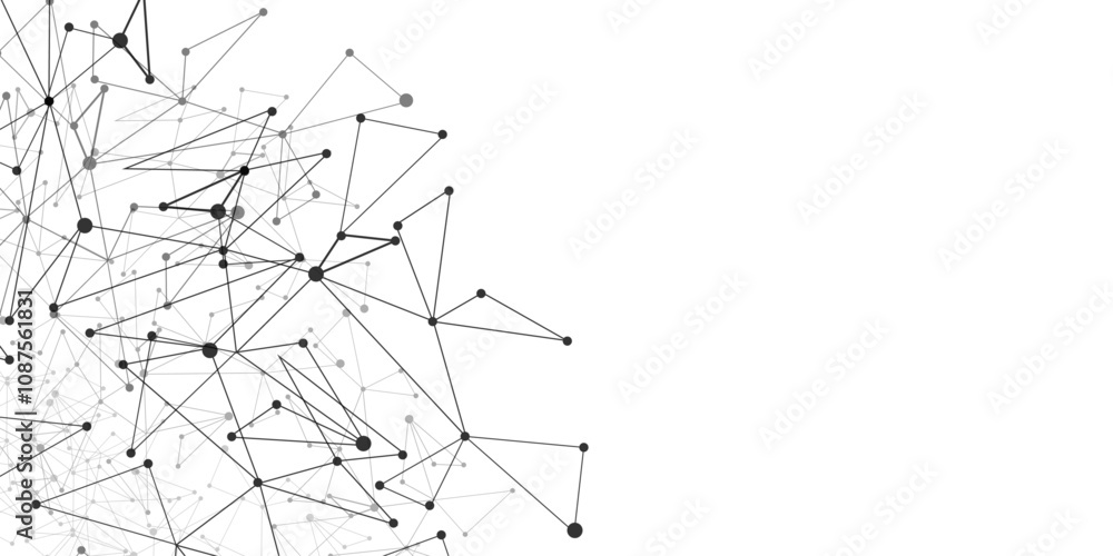 Poster Vector Grey graphic background dots with connections technologies and sharing data as abstract concept.
