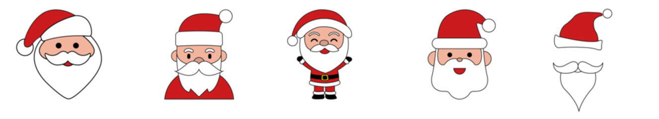 set of Christmas icon santa claus cartoon vector in a white background Christmas icon red white black colors