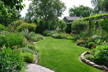 Naklejka premium Backyard Gardening: Creative Landscape Design Ideas for Residential Gardens