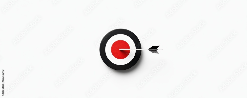 Poster a simple dartboard with a red center and an arrow striking the target, symbolizing focus and achieve