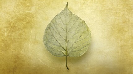 Fototapeta premium A single, delicate leaf with intricate veins lies on a textured, aged background.