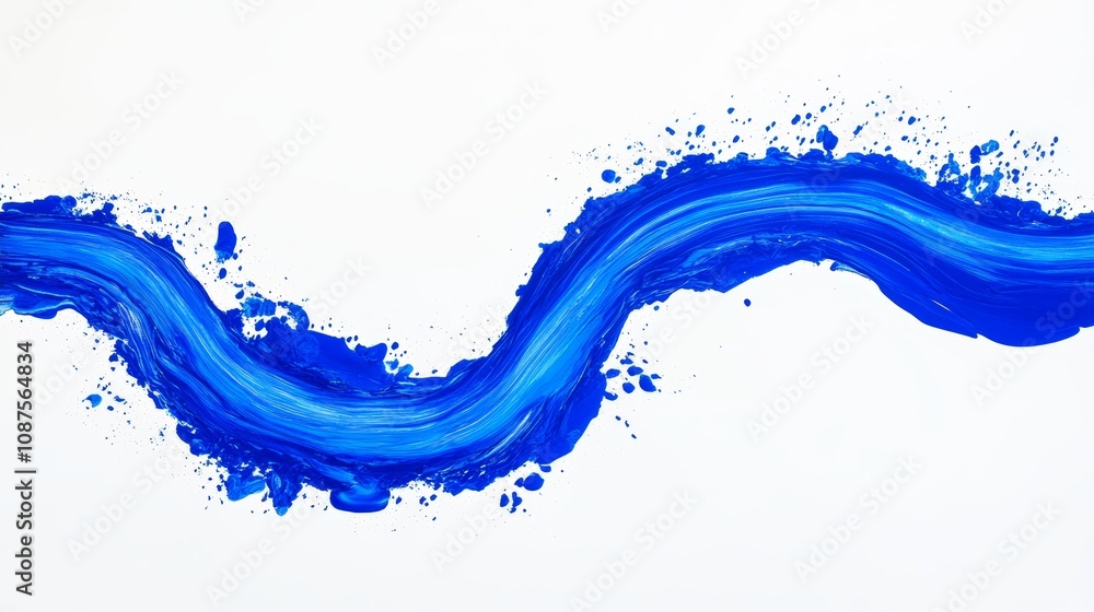 Poster a vibrant blue paint stroke in the form of a wave, creating a dynamic and abstract design against a 