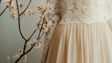 Delicate Peach Lace Wedding Dress with Blossom Branch