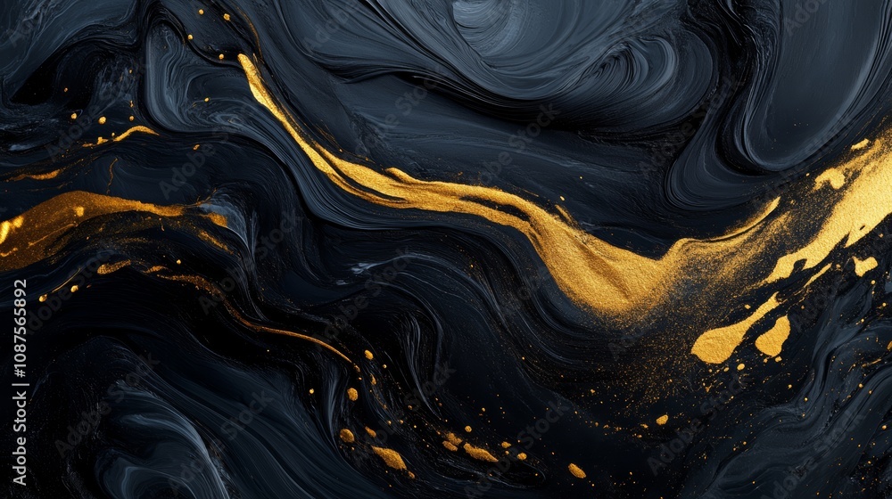 Poster abstract black and gold marbled background with flowing patterns and texture.