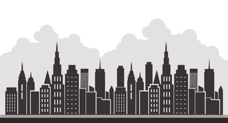 Fototapeta premium Silhouette of urban city skyline. Modern urban landscape. City background. City skyscrapers buildings. Flat Illustration