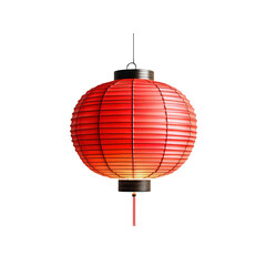 Obraz premium Glowing Red Chinese Lantern Hanging Against White Background