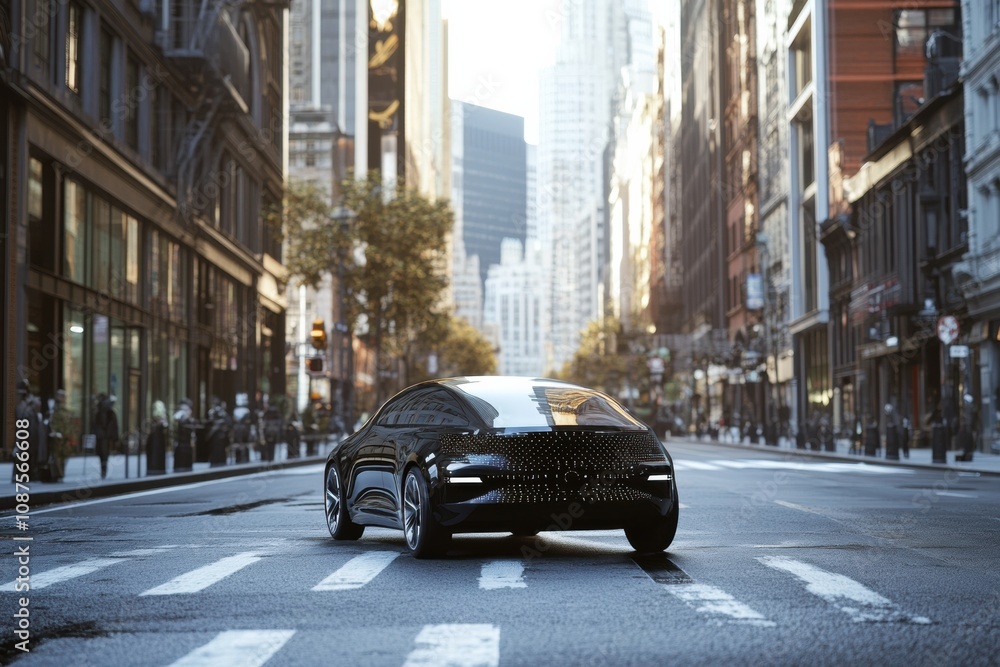 Fototapete an autonomous vehicle maneuvers through a busy city, demonstrating its advanced ai technology contro