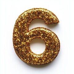 Shimmering gold glitter number six, ideal for festive decorations and celebration themes.