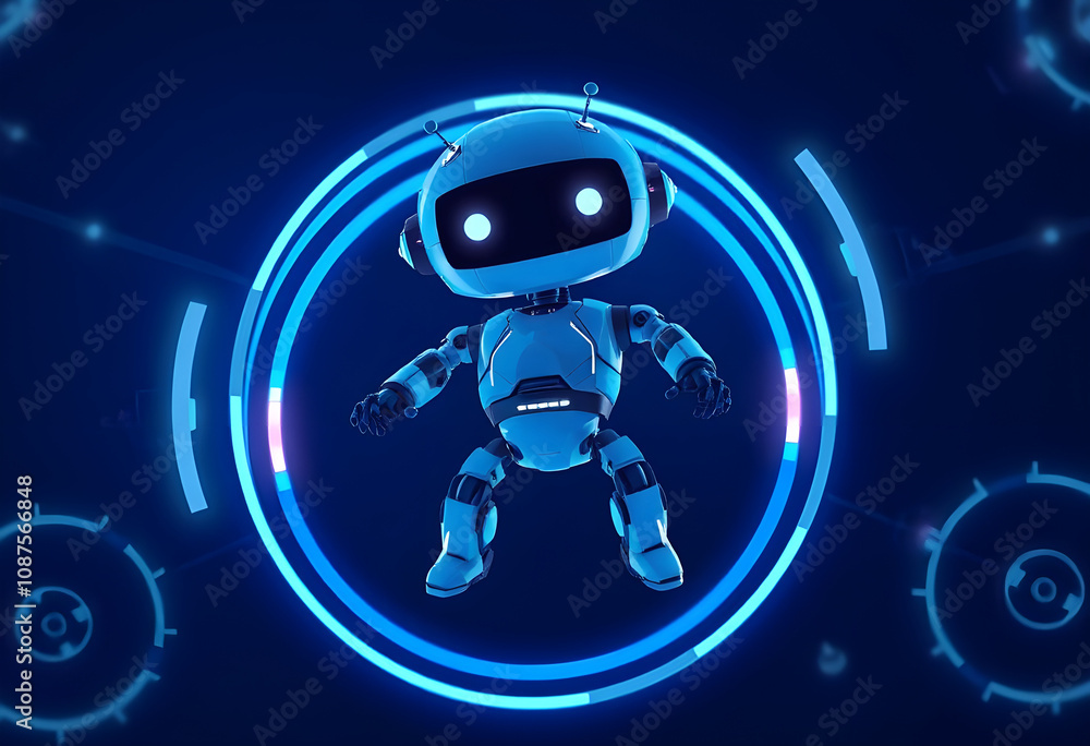 Poster 3d robot floating representing ai modern technology digital art
