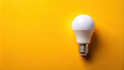 A single white lightbulb on a vibrant yellow background symbolizes a spark of inspiration and innovative thinking.