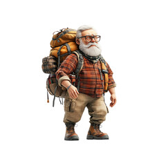 Fototapeta premium Senior Adventurer 3D Render of a Cartoon Elderly Man with Backpack Ready for Hiking