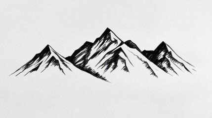 Simple hand drawn ink illustration of a mountain range.
