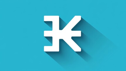 Obraz premium White Korean Won currency symbol with long shadow on blue background.