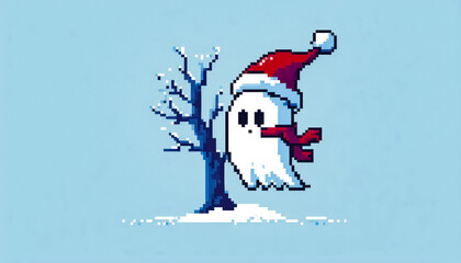 Illustration against light background with space for text, pixel art style 