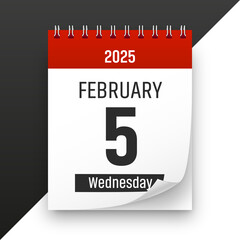 Date 5 February 2025 year realistic calendar day page design