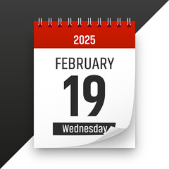 Date 19 February 2025 year realistic calendar day page design