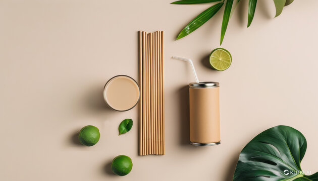 Sustainable drinking straw options with refreshing citrus and leaf accents
