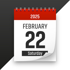 Date 22 February 2025 year realistic calendar day page design