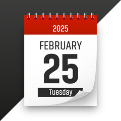 Date 25 February 2025 year realistic calendar day page design