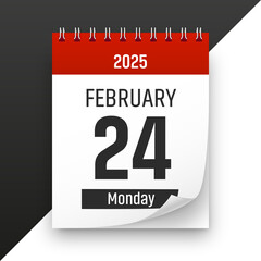 Date 24 February 2025 year realistic calendar day page design