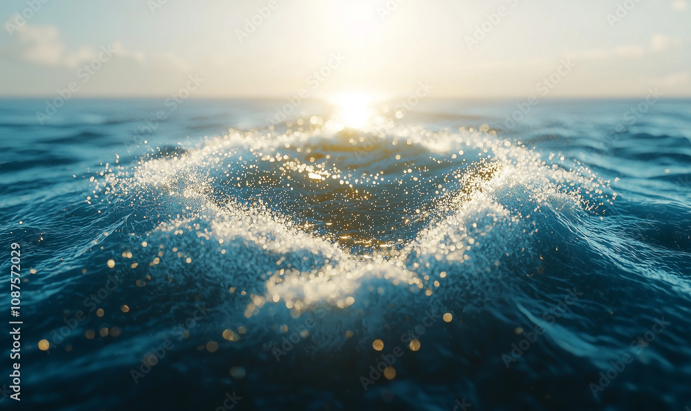 Poster a serene view of sunlight reflecting on ocean waves, creating sparkling patterns on the water's surf