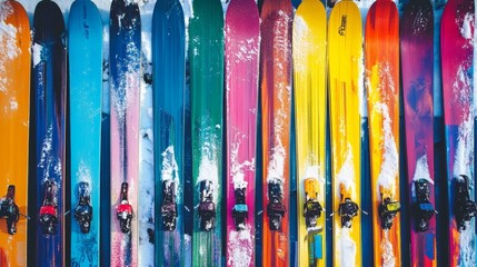 Colorful Ski Equipment on Display in Sports Store - Vibrant skis, winter sports, snow, retail, equipment