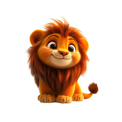 Adorable Cartoon Lion Cub, Sitting, Smiling, 3D Render