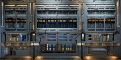 Detailed Sci Fi Spaceship Wall Panel Control Room Design