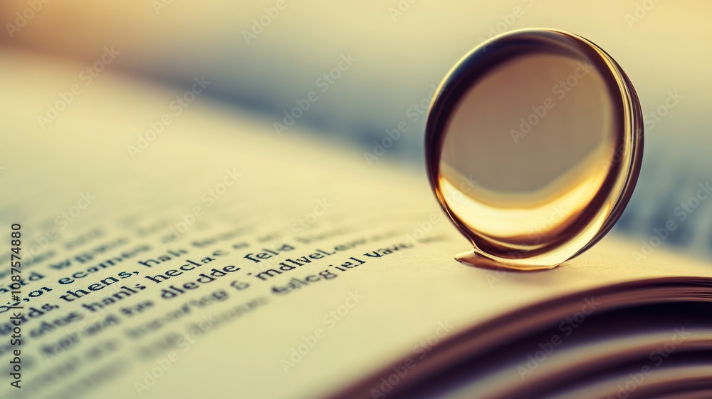 Poster a close-up of a magnifying glass resting on an open book page, emphasizing reading and exploration.