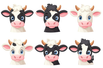 Fototapeta premium Colorful cow head logos for farm animal branding and illustrations