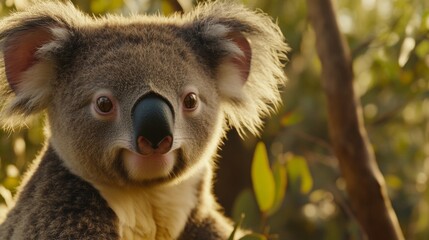 Obraz premium Close-up of a Curious Koala Surrounded by Lush Greenery Capturing the Essence of Australian Wildlife in Its Natural Habitat with Stunning Details